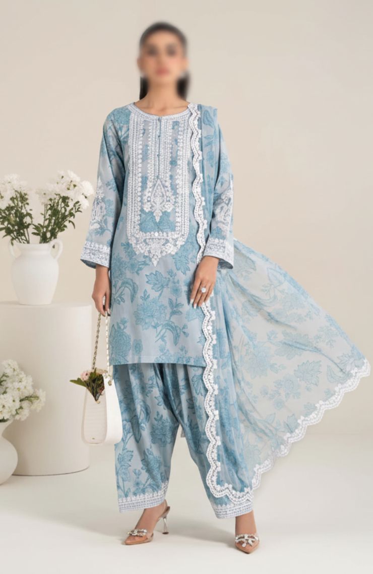 Printed and Embroidered Cotton Three-Piece Suits
