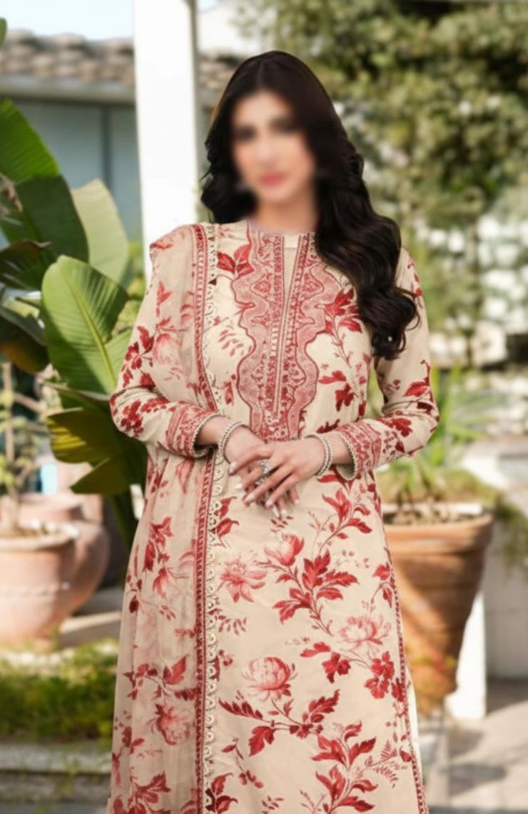 Printed and Embroidered Cotton Three-Piece Suits