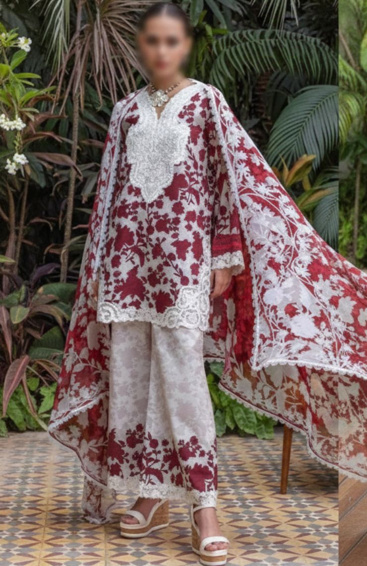 Printed and Embroidered Cotton Three-Piece Suits